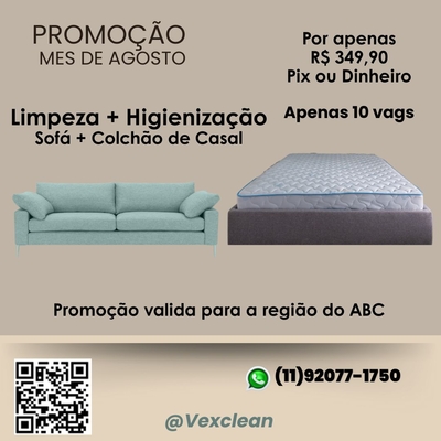Limpeza e Higienização Sofá e Colchão de Casal